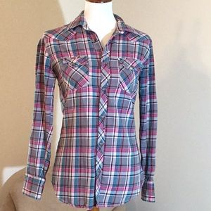JACKS girlfriend “Cheap Flannel shirt” snaps down the front, cuffs, pockets, Med